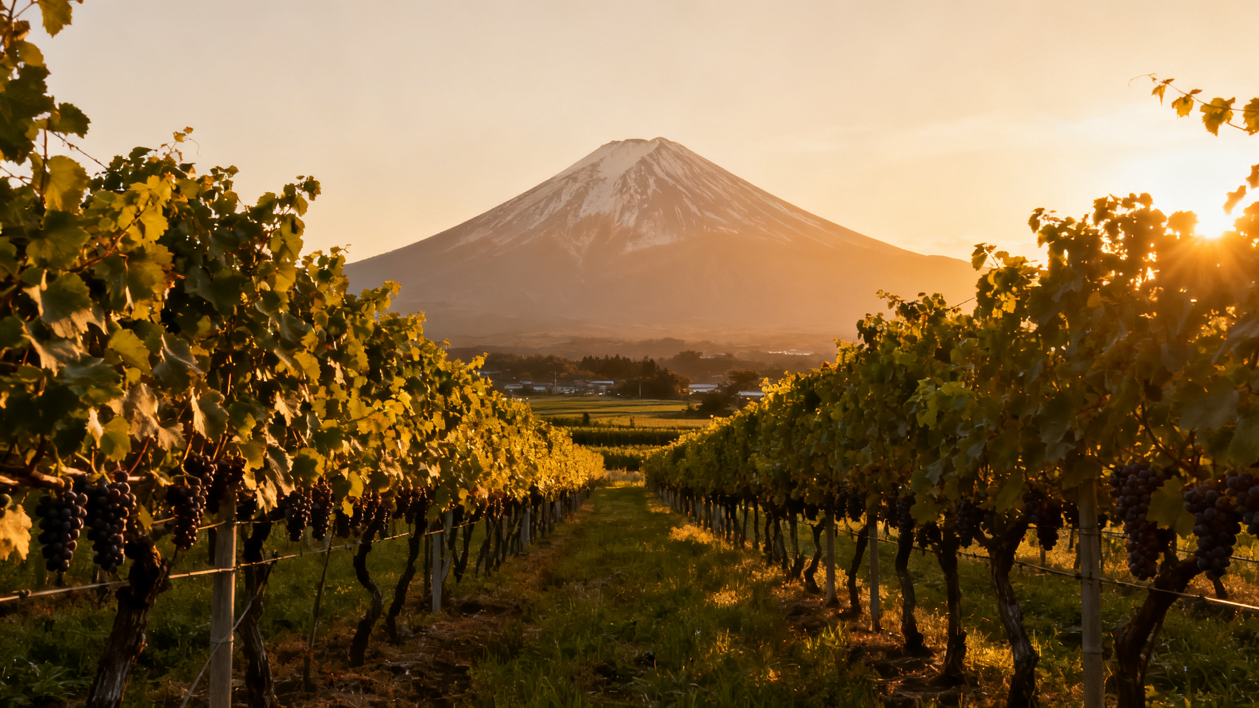 Vignoble japonais à Yamanashi avec le Mont Fuji