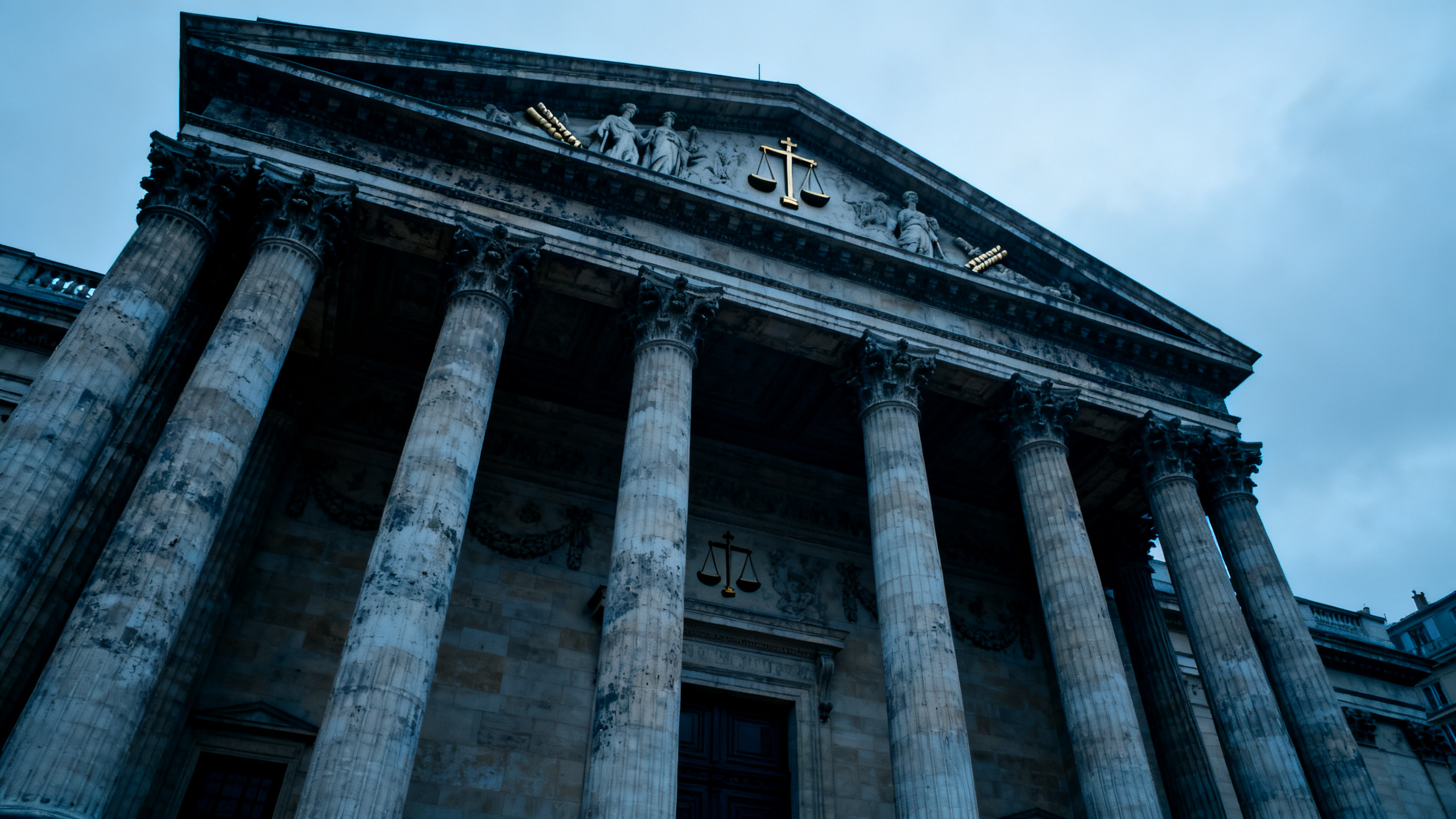 Palais de Justice de Paris façade classique, jugement affaire escroquerie 1855.com vins en ligne 2026