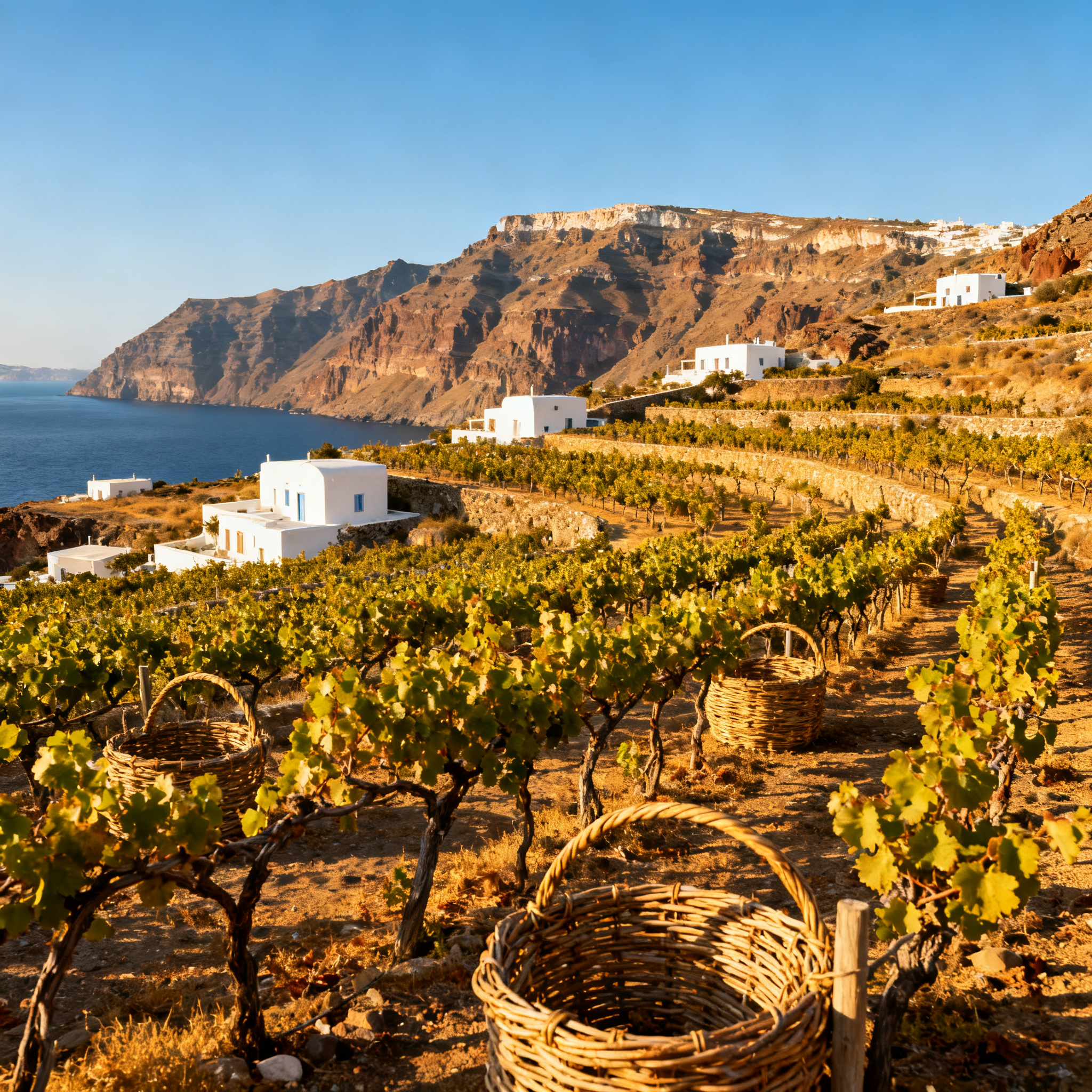 Vignoble Assyrtiko Santorin caldera volcanique