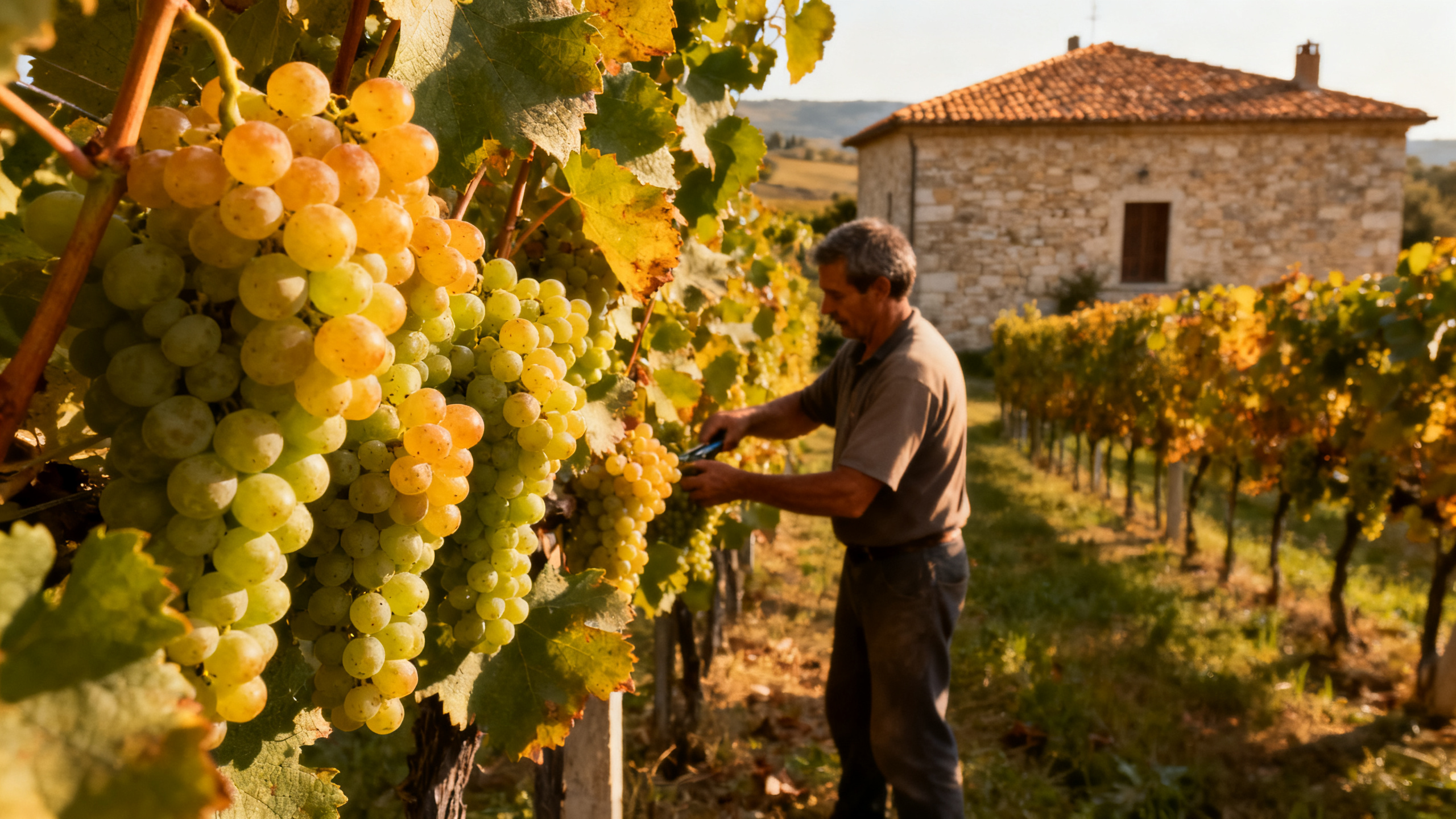 Vendanges de Pecorino dans les collines des Marches, Offida DOCG