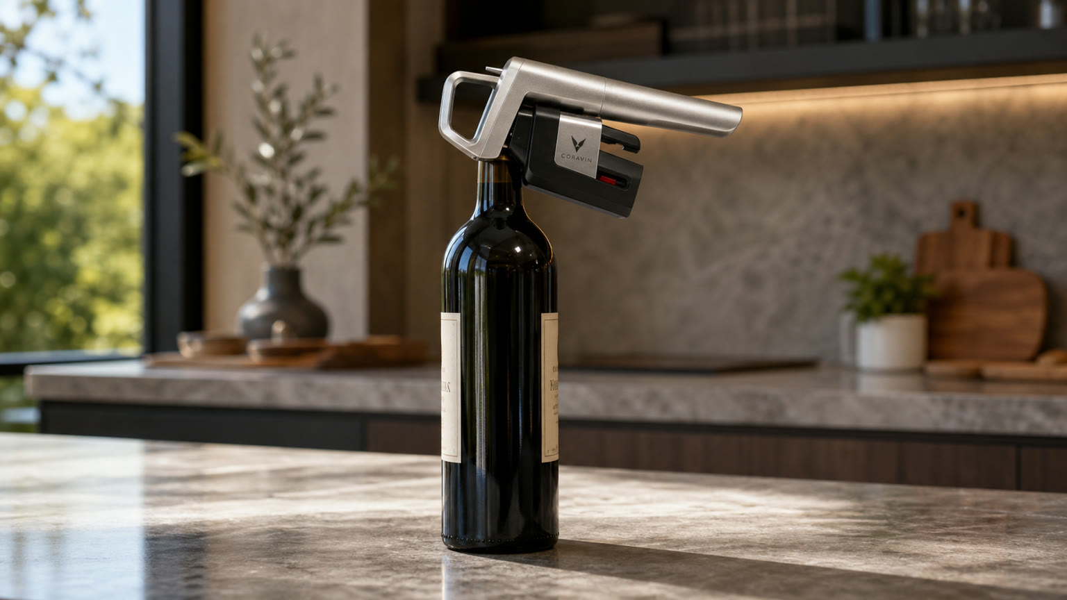 Système Coravin posé sur une bouteille