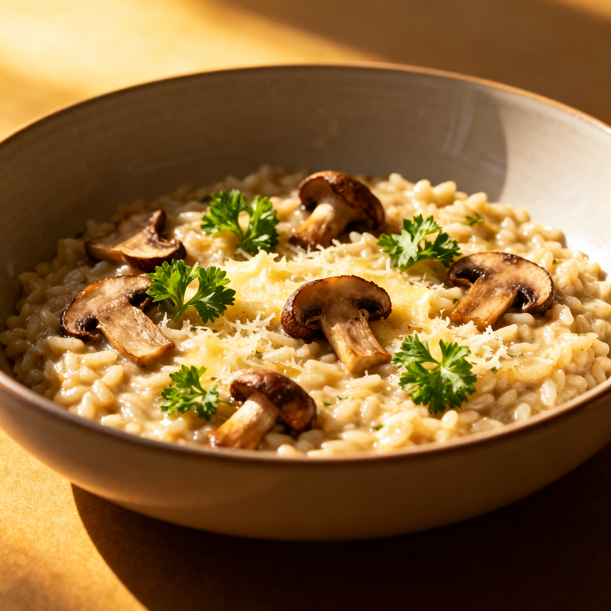 Risotto aux champignons sauvages porcini avec herbes fraîches
