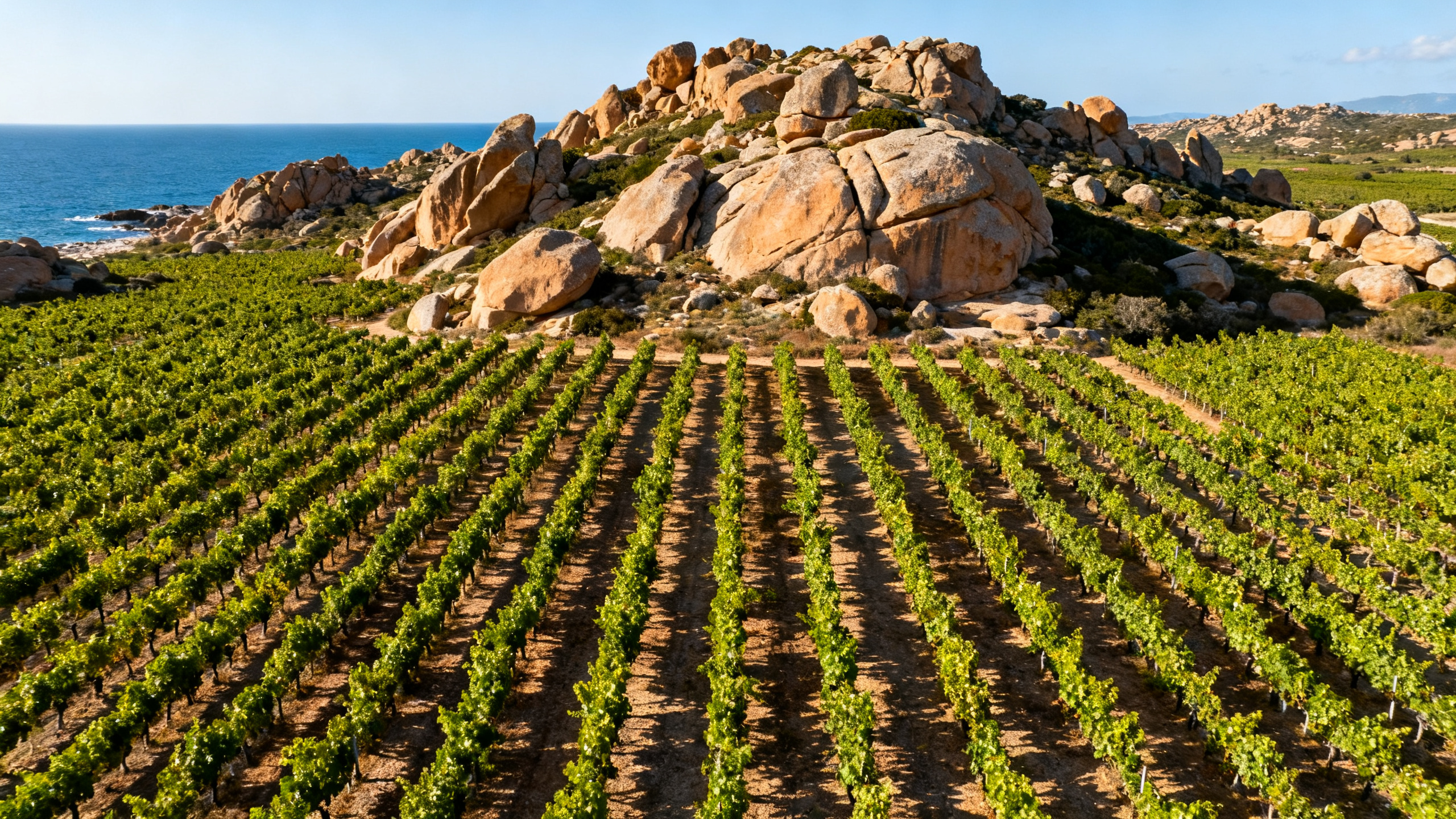 Vignobles de Vermentino di Gallura sur terroir granitique en Sardaigne