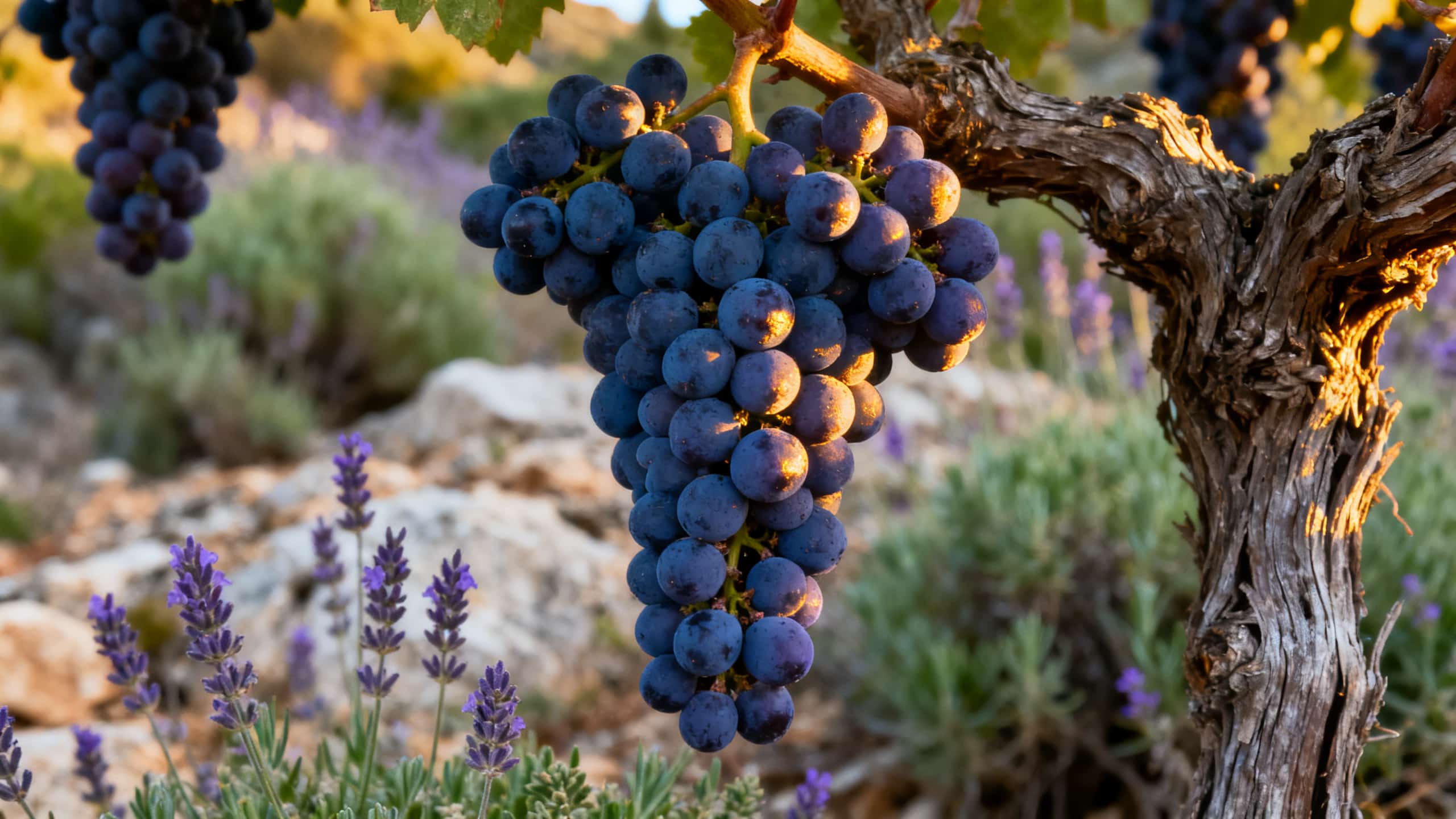 Vignes de Tibouren sur le littoral varois, Côtes de Provence — grappes et garrigue