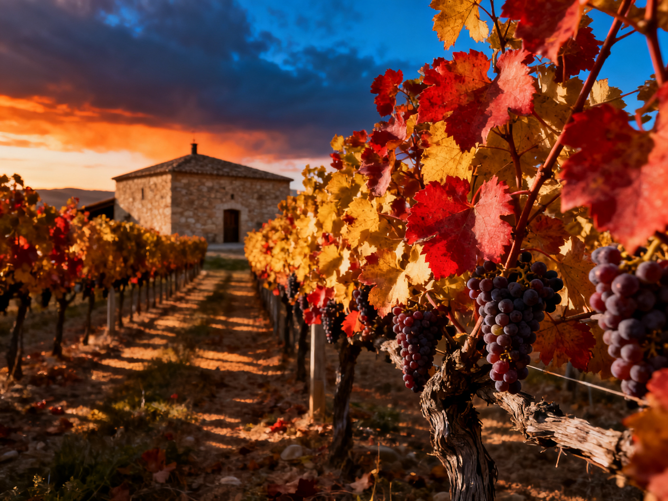 Vignoble Tempranillo La Rioja automne feuilles rouges