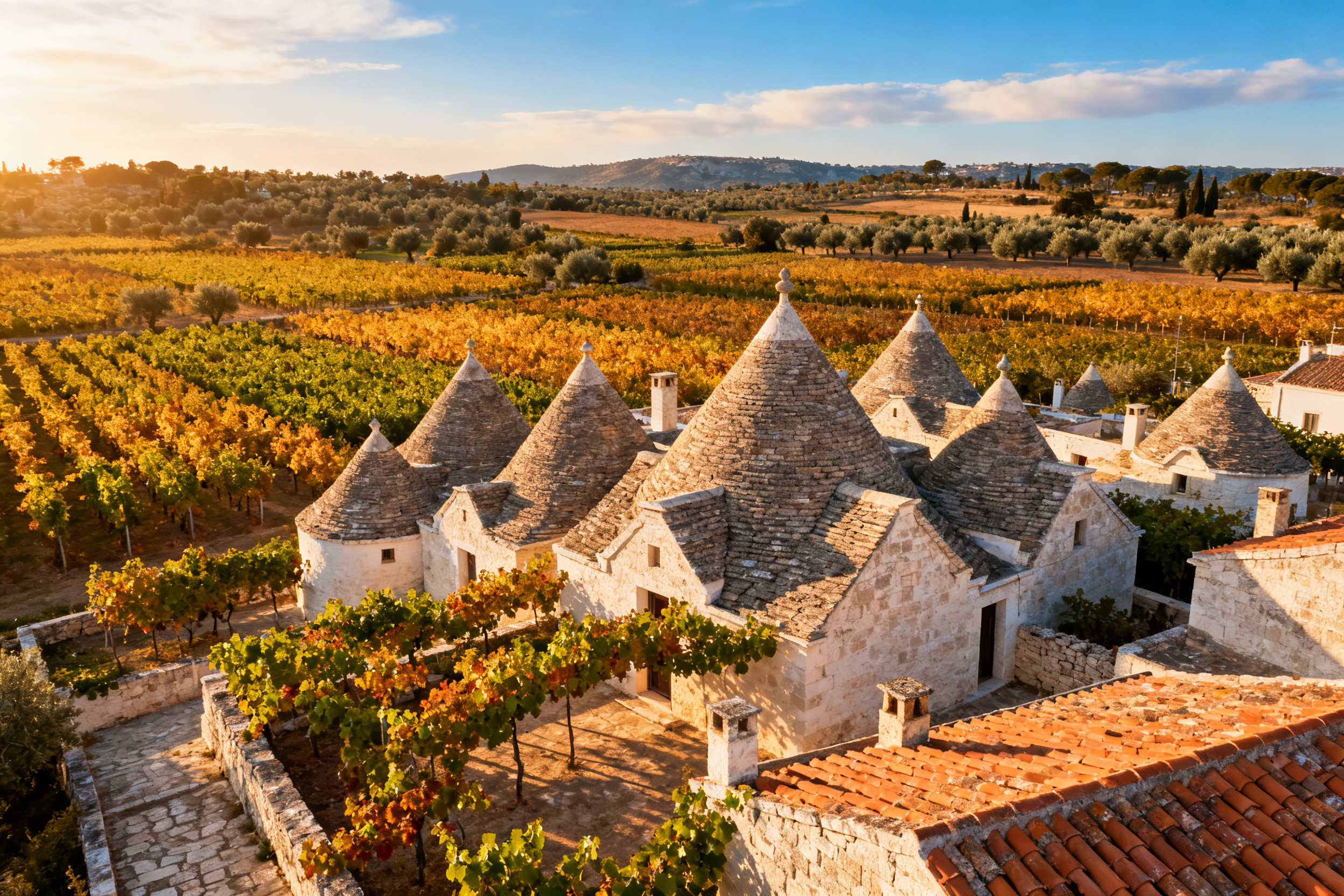 Trulli de Locorotondo dans la Valle d'Itria, vignoble Verdeca pour les blancs des Pouilles