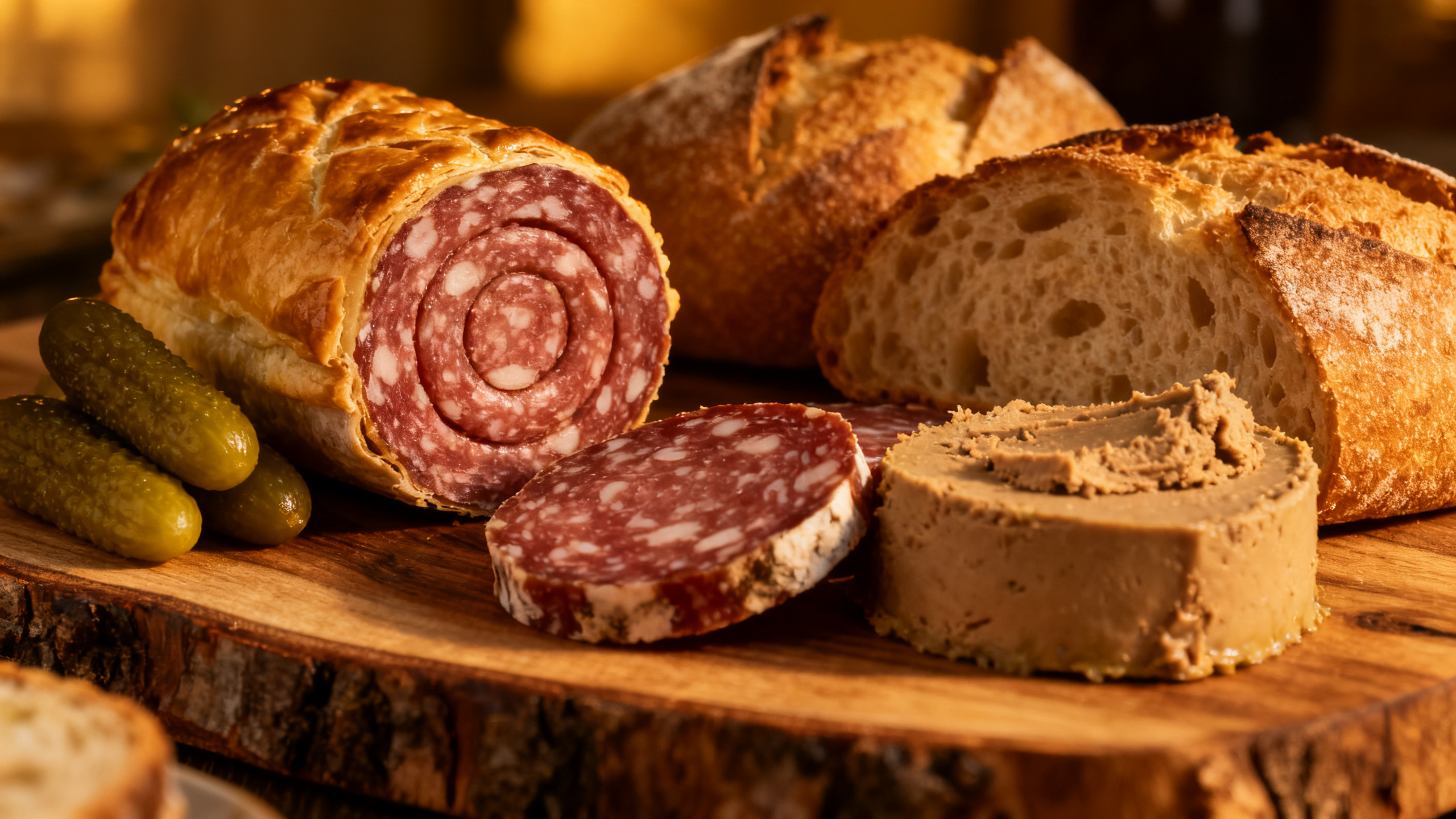 Plateau de charcuterie lyonnaise : rosette de Lyon, saucisson, pâté en croûte