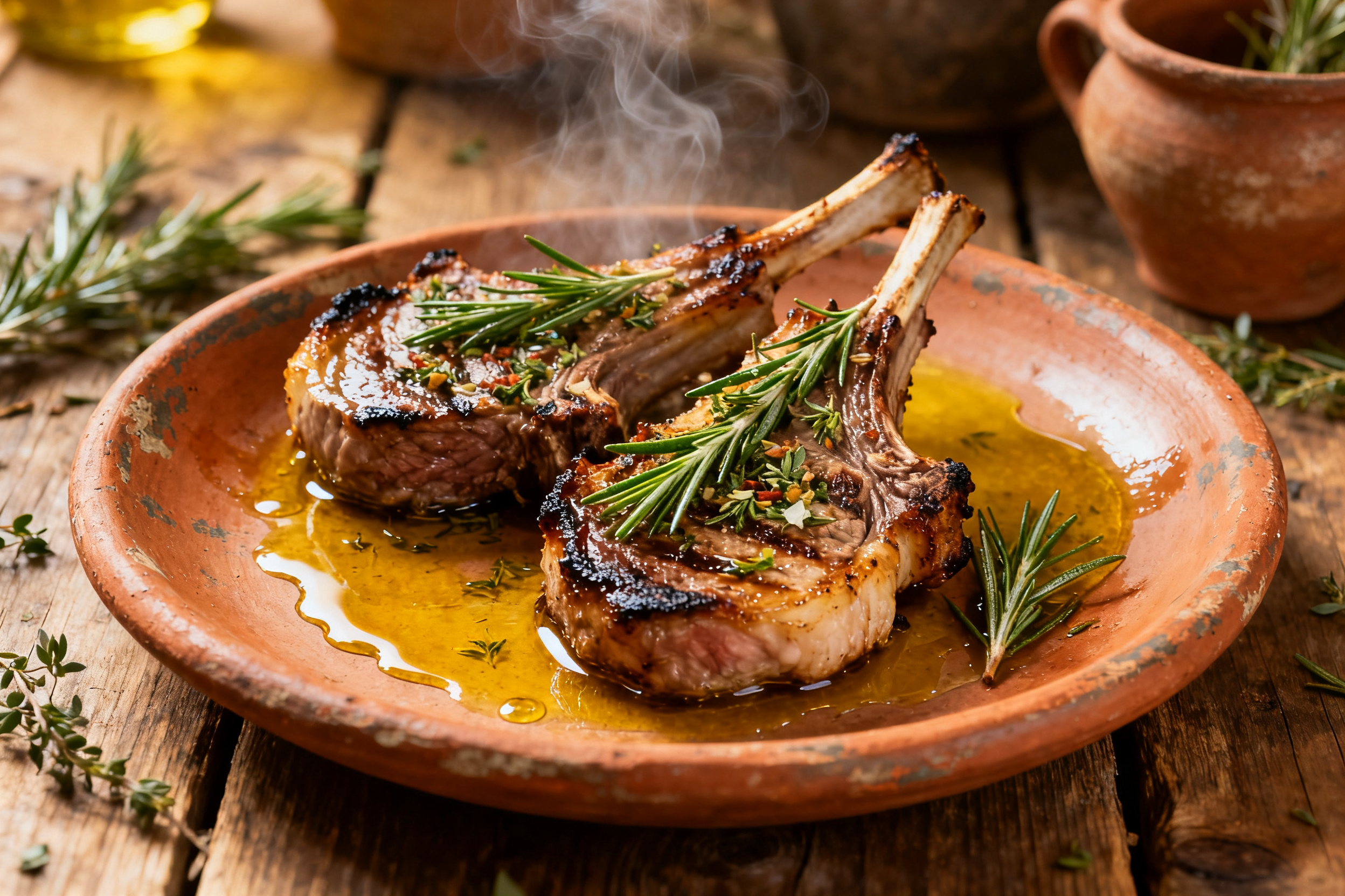 Côtelettes d'agneau grillées aux herbes, accord parfait avec un Negroamaro des Pouilles