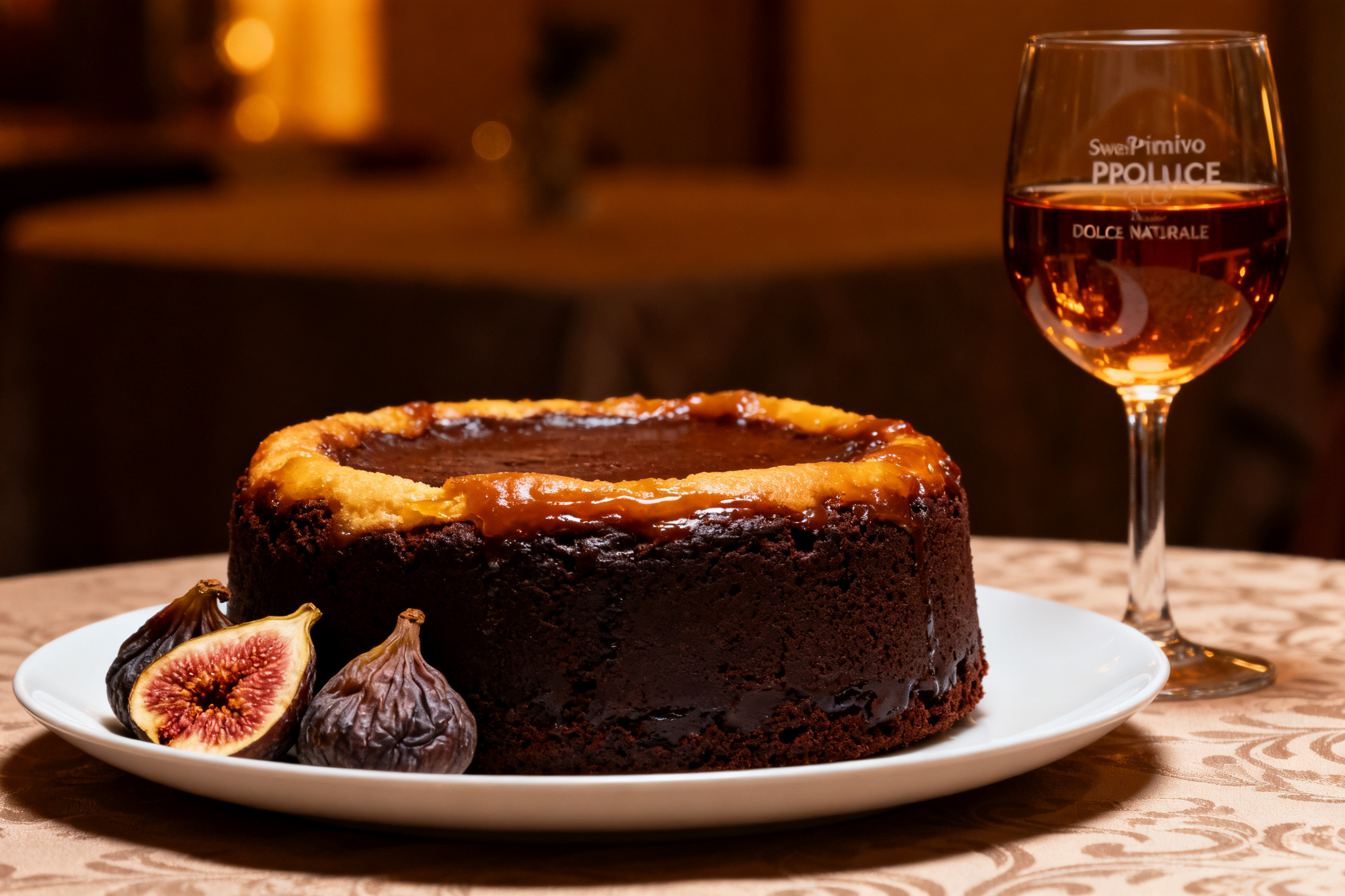 Fondant au chocolat noir et figues sèches, accord dessert Primitivo di Manduria Dolce Naturale