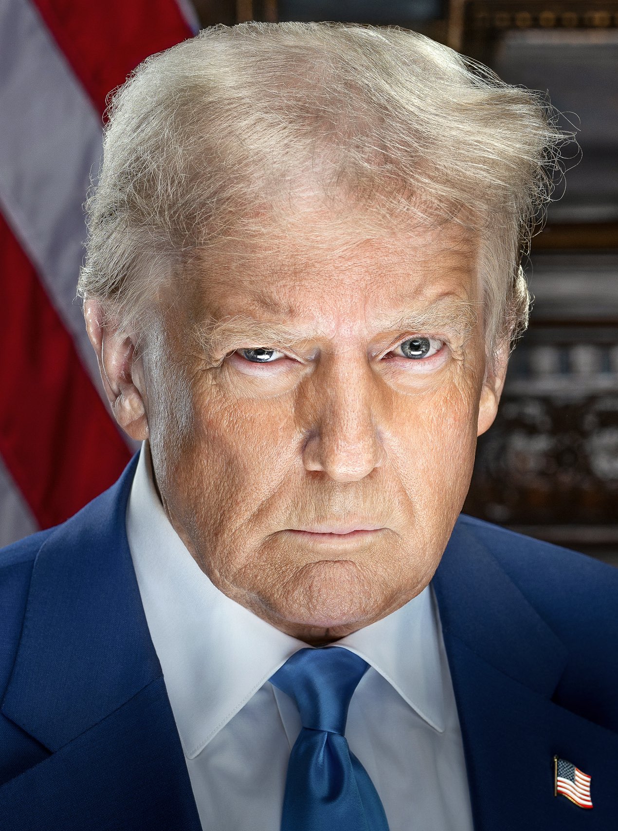 Donald Trump portrait officiel 2025 menace tarif vin français