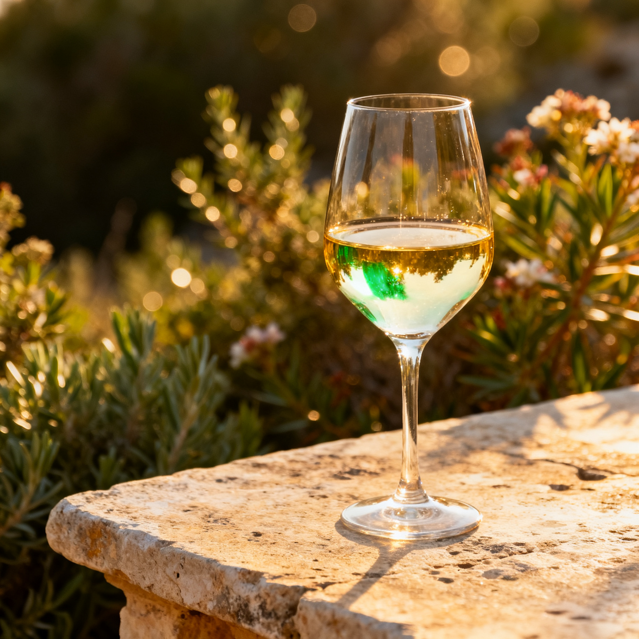 Verre de Vermentinu blanc — profil aromatique agrumes et amande