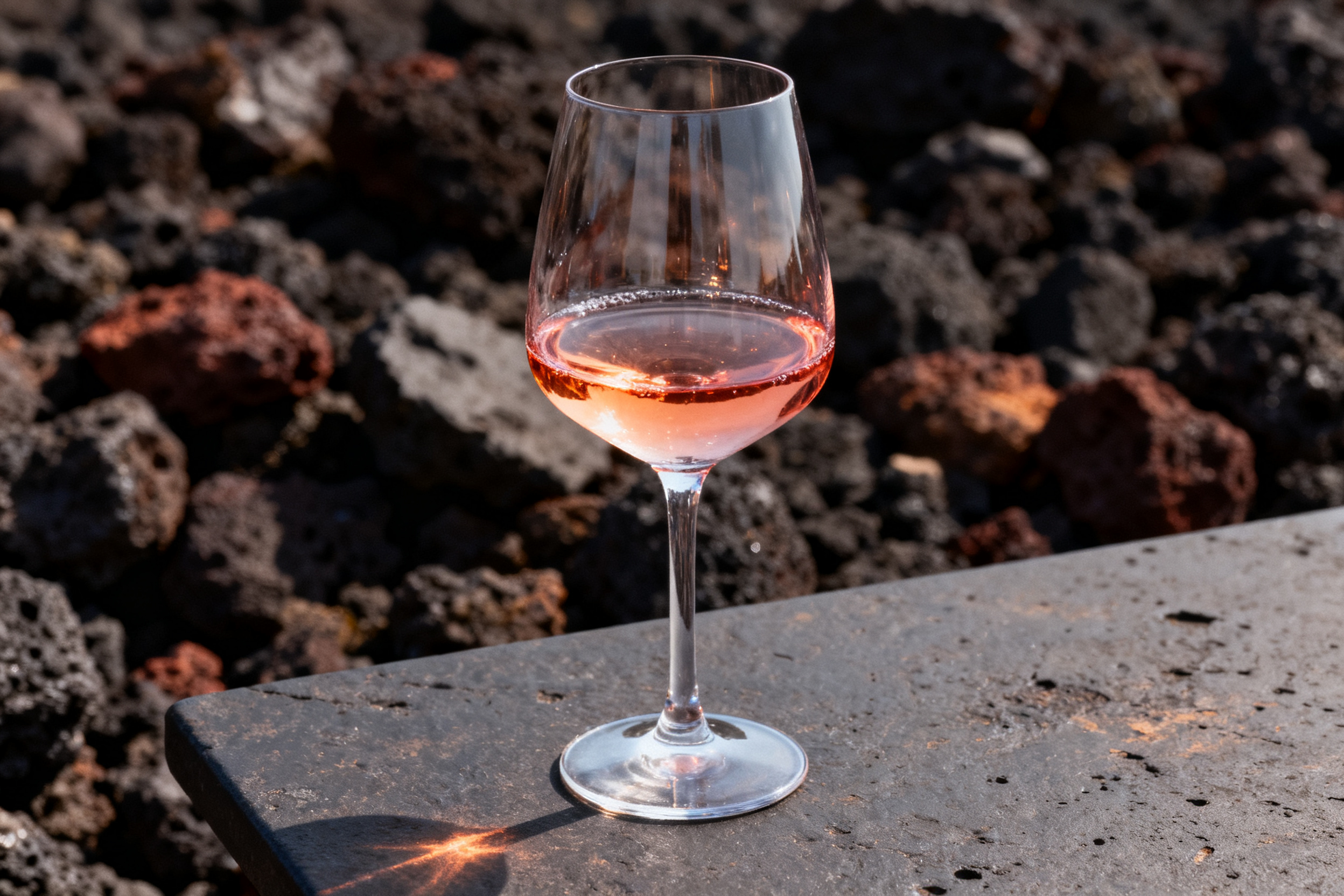Vignes centenaires de Nerello Mascalese sur les pentes noires de l'Etna avec vue sur le volcan en fumée
