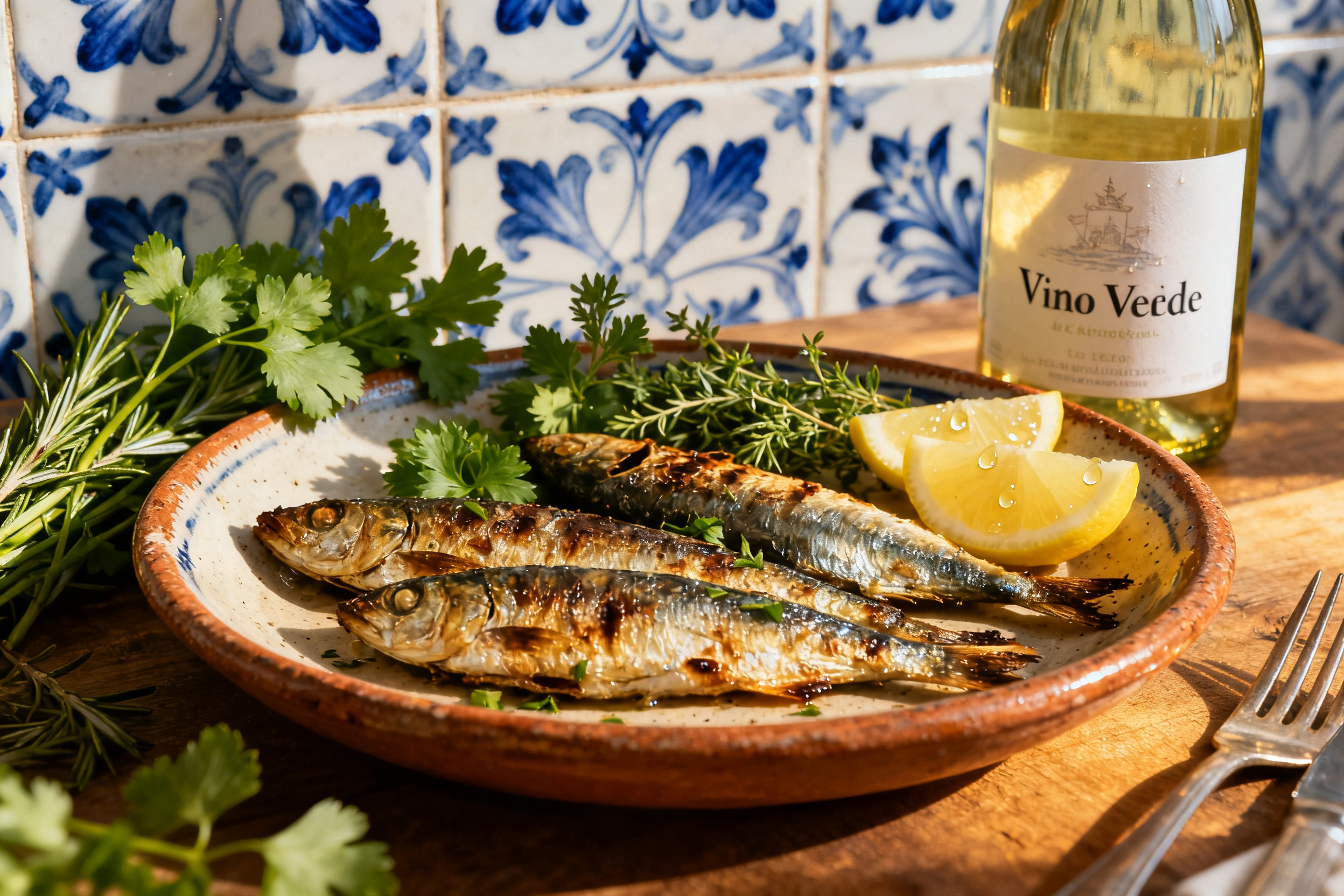 Sardines grillées accord classique avec le Vinho Verde, cuisine portugaise traditionnelle