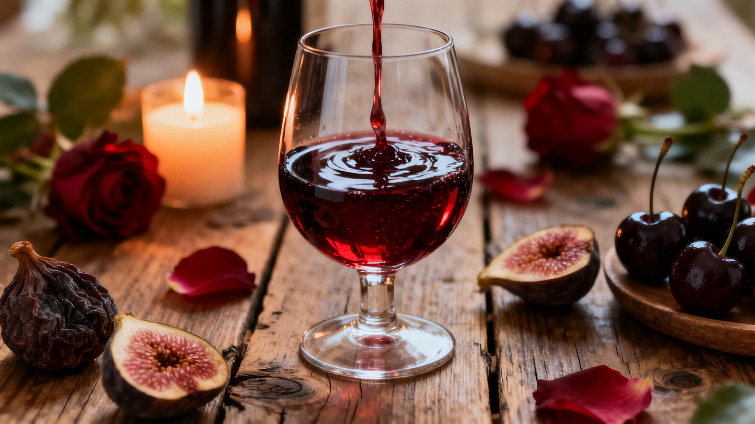 Verre d'Aleatico passito vin doux dessert italien — cerise confite et figues sèches