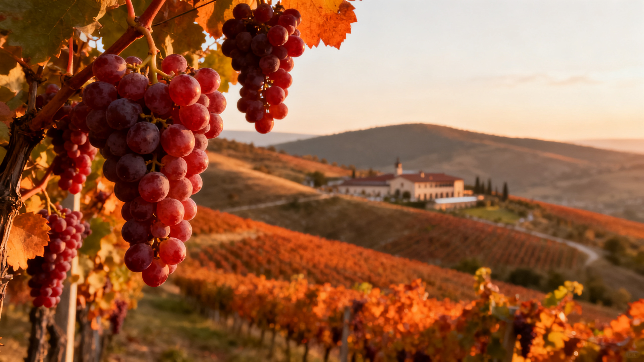 Vignobles de la région Župa en Serbie, Prokupac, coucher de soleil doré