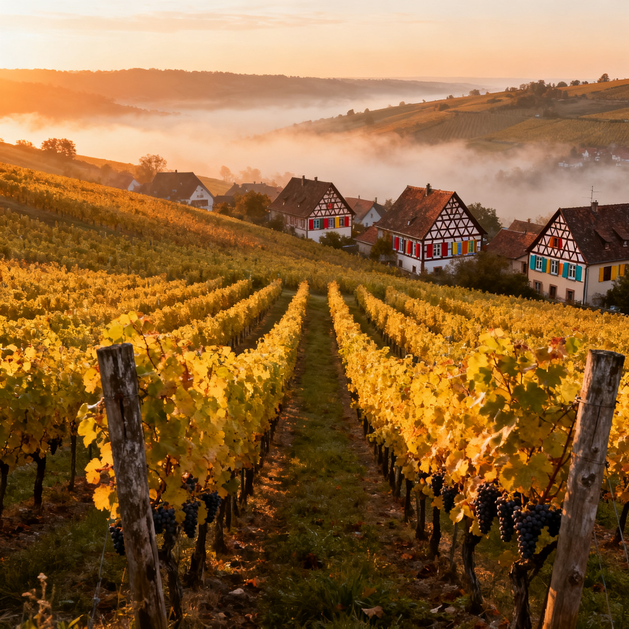 Vignoble Muller-Thurgau Alsace collines maisons colombages
