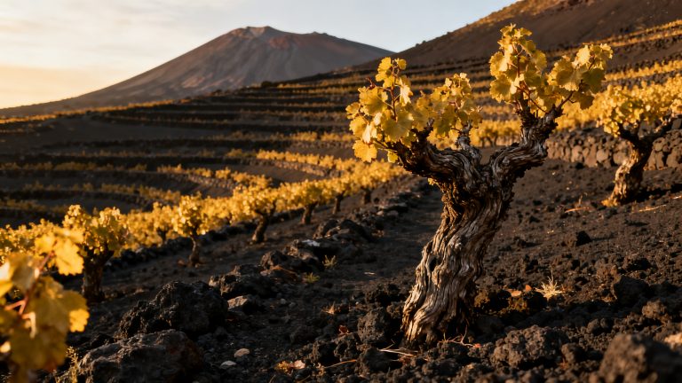 Vignes de Nerello Mascalese sur sol volcanique noir des pentes de lEtna, Sicile Italie