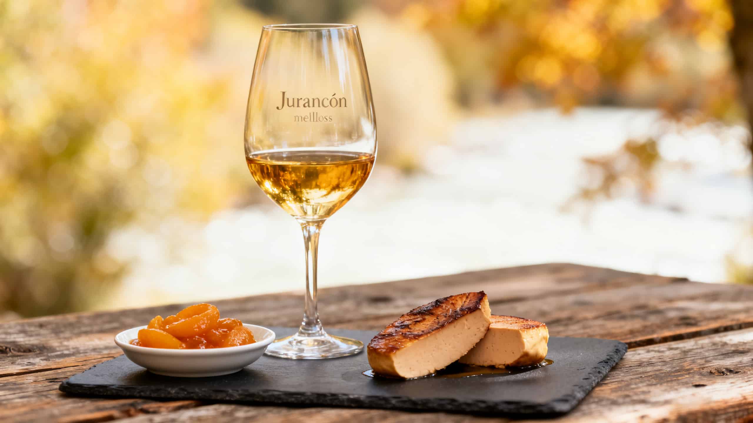 Verre de Jurançon moelleux Petit Manseng accompagné de foie gras poêlé