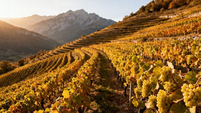 Petit Manseng : Guide Complet du Cépage du Jurançon Vignoble de Petit Manseng en Jurançon avec les Pyrénées en arrière-plan