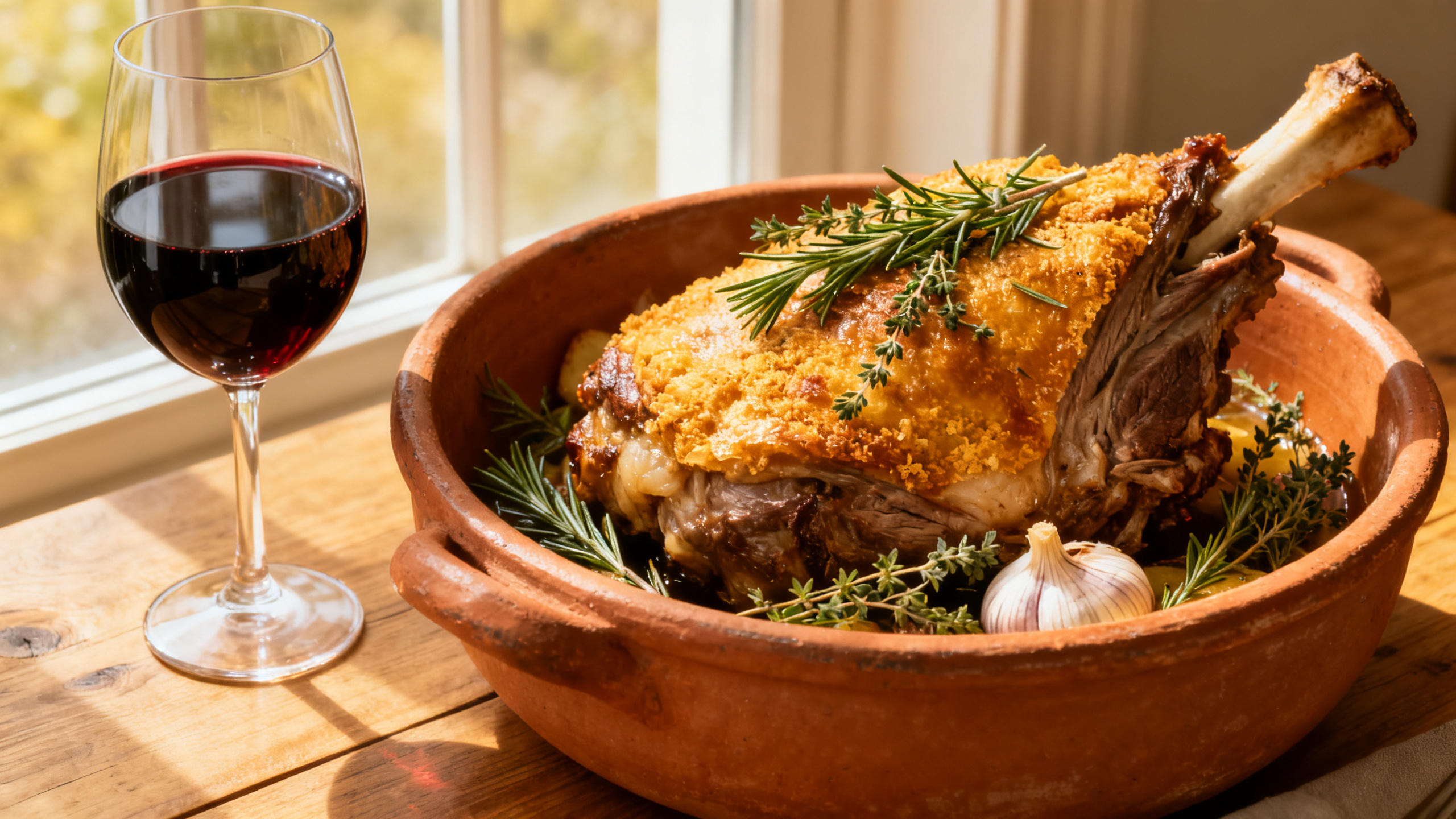 Accord parfait : agneau rôti au four avec vin Alicante Bouschet Alentejo