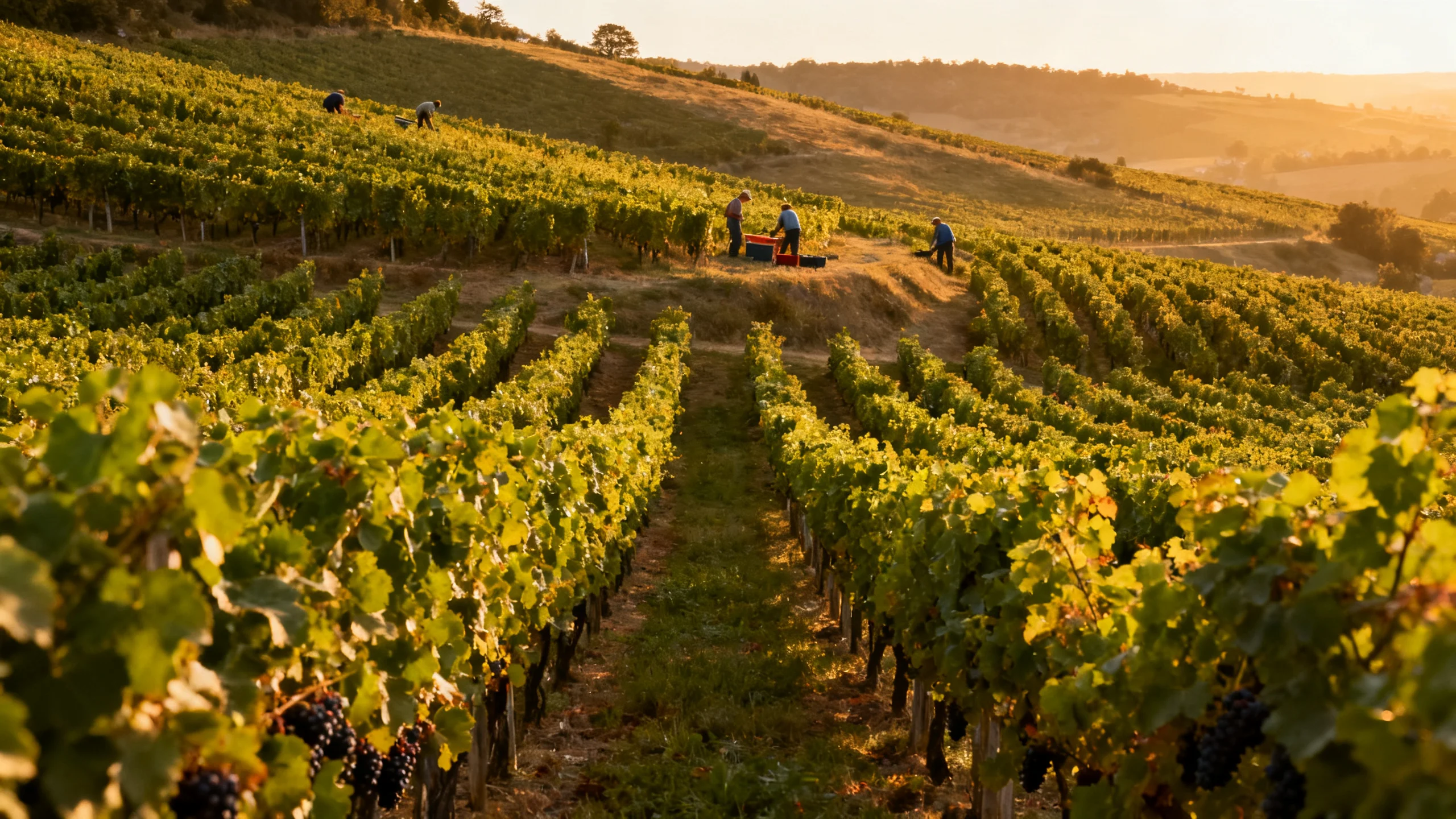 Vignoble au lever du soleil au moment du ban des vendanges 2026