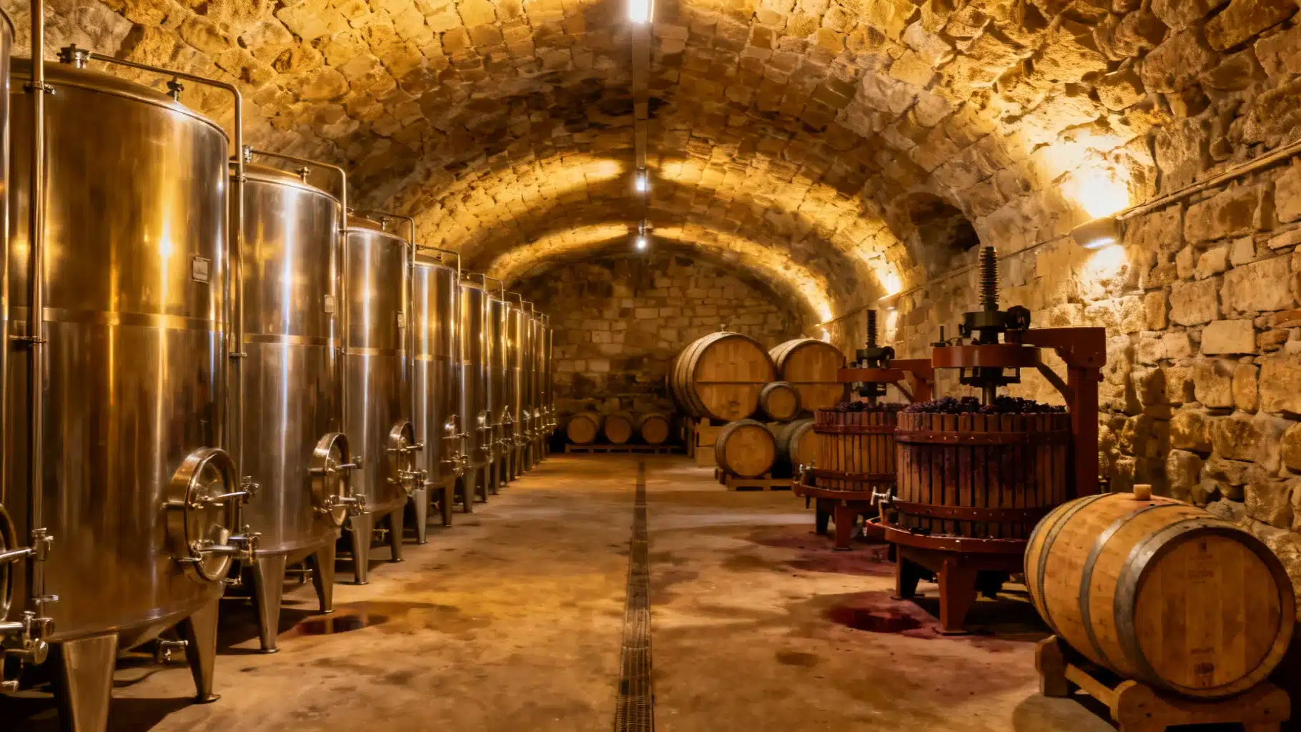 Cave de vinification Beaujolais, cuves de Gamay en macération carbonique 2026