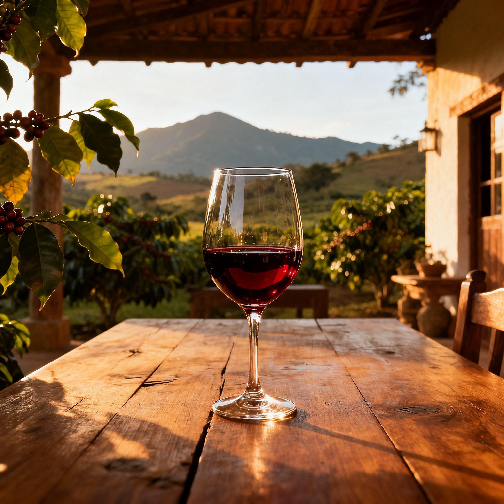 Verre de vin rouge colombien dans une hacienda andine