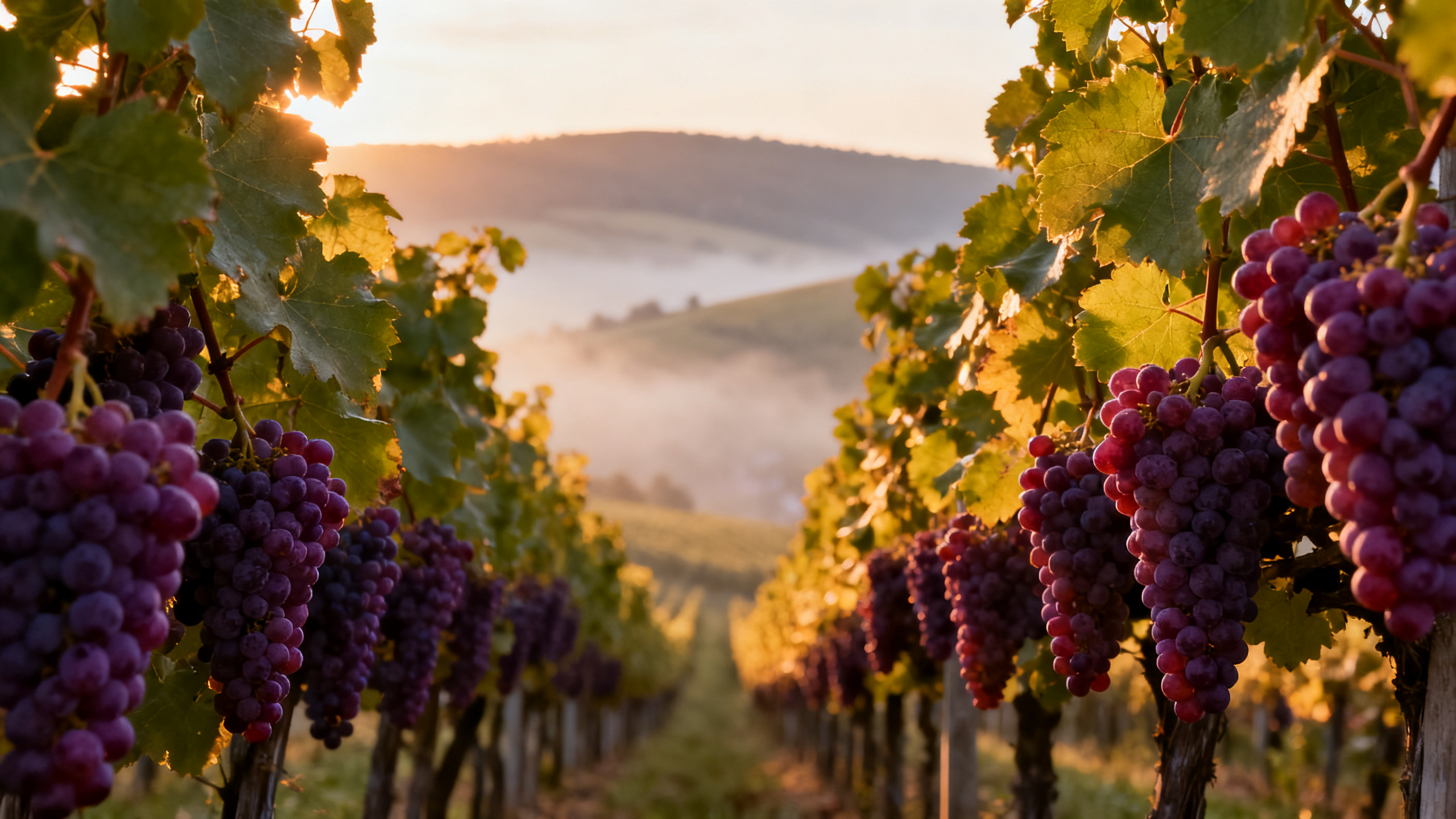 Vignoble Dornfelder en Rheinhessen avec grappes de raisins rouge-violet mûrs