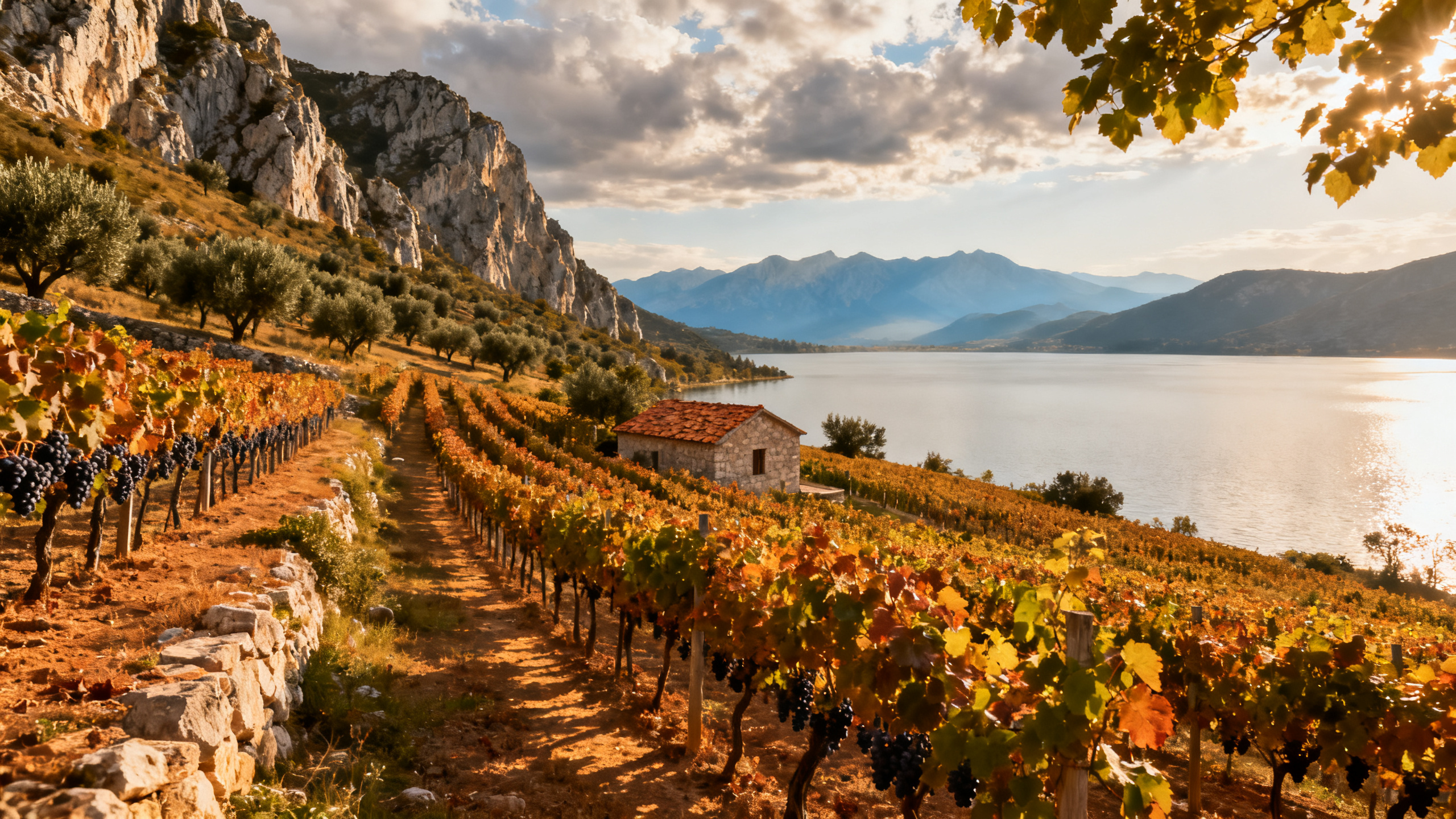 Vignoble monténégrin sur les rives du Lac de Skadar, paysage méditerranéen