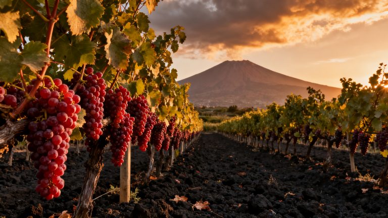Guide Piedirosso (Per'e Palummo) : le rouge volcanique de Naples Vignoble Piedirosso Per e Palummo au pied du Vésuve, sol volcanique Campanie Italie