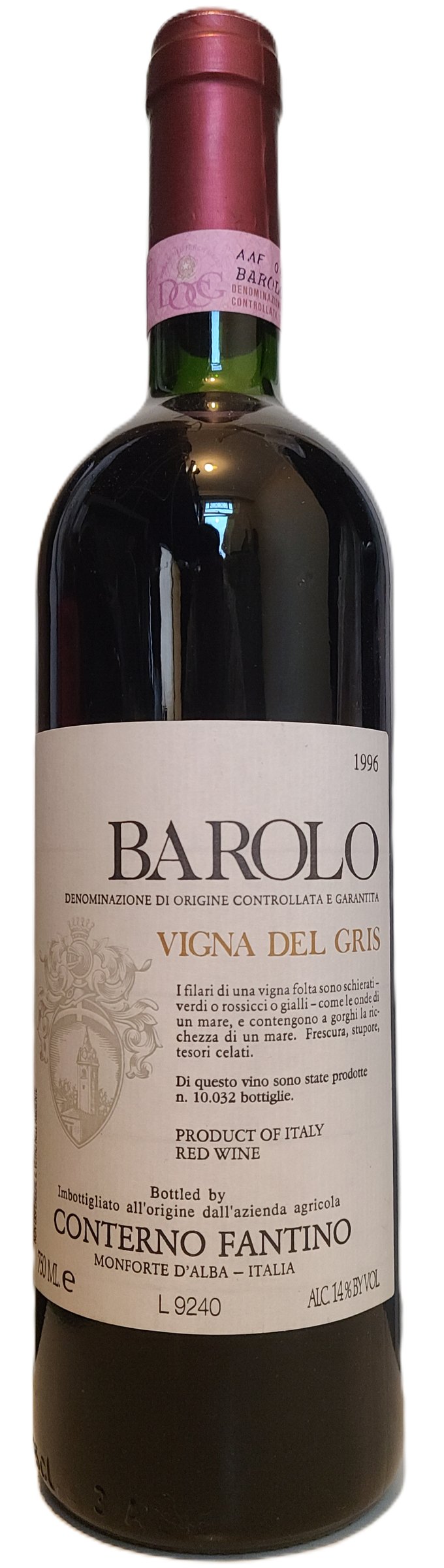 Bouteille de Barolo Vigna del Gris 1996 du domaine Conterno Fantino