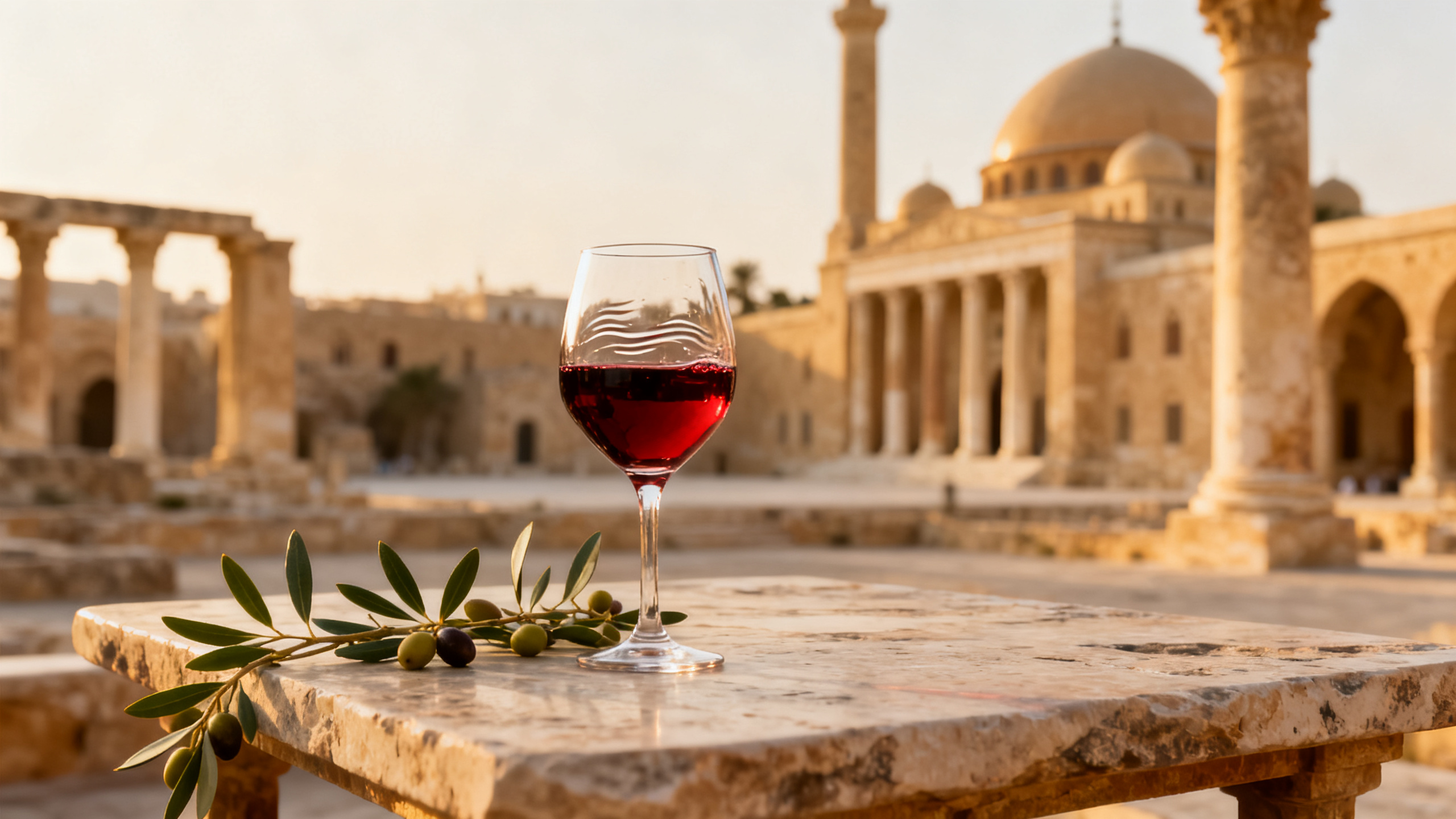 Verre de vin égyptien rouge, architecture méditerranéenne d'Alexandrie