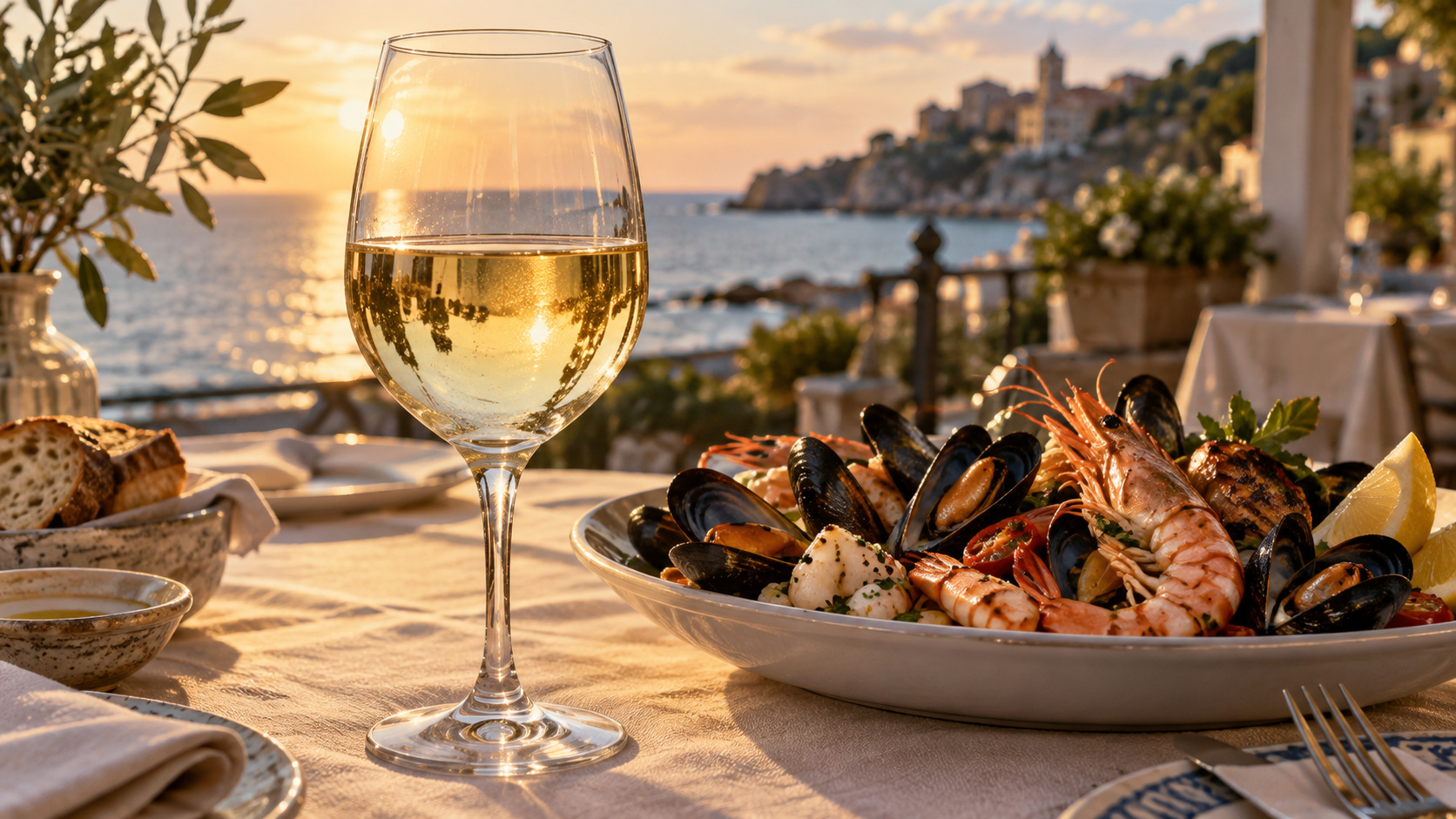 verre Verdicchio Castelli di Jesi fruits de mer adriatique