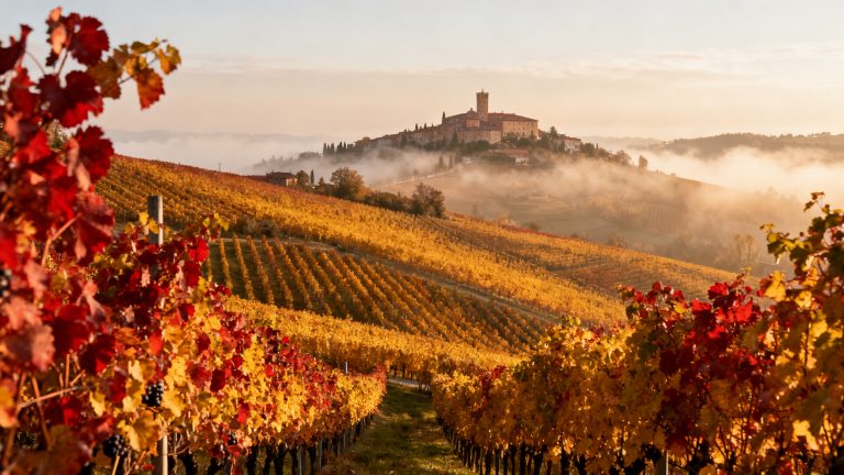 Collines des Langhe avec vignes de Barolo automne Piemont