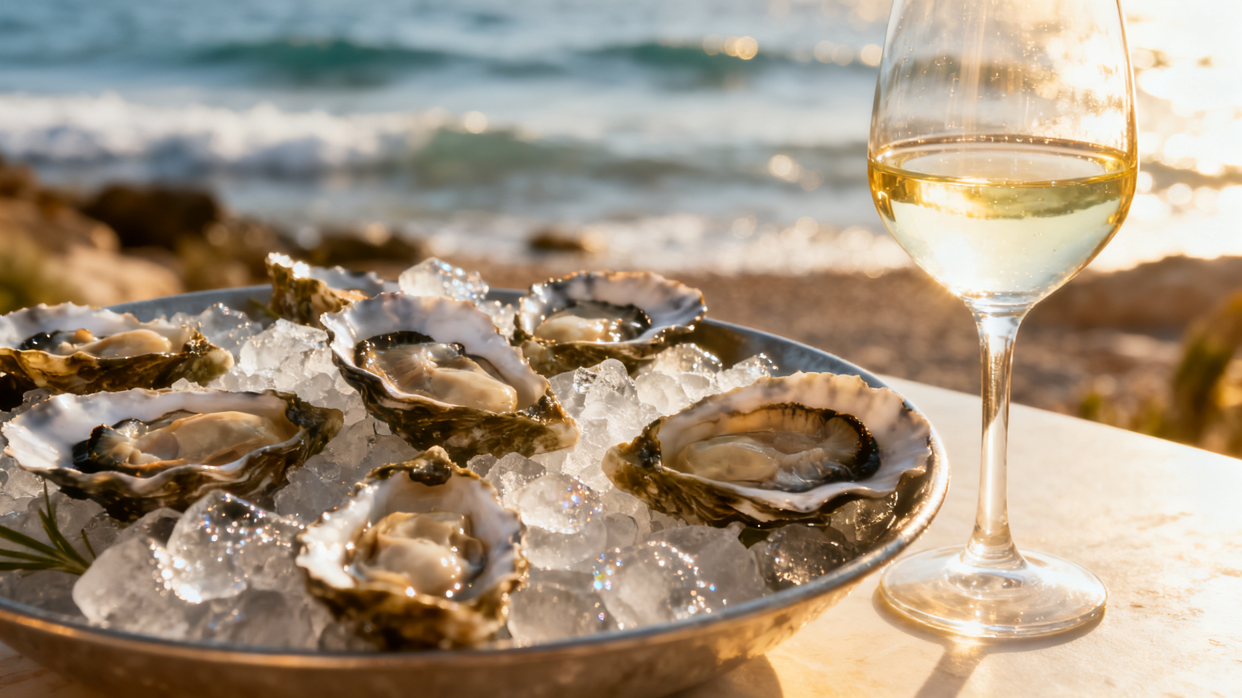 Huîtres fraîches avec Picpoul de Pinet