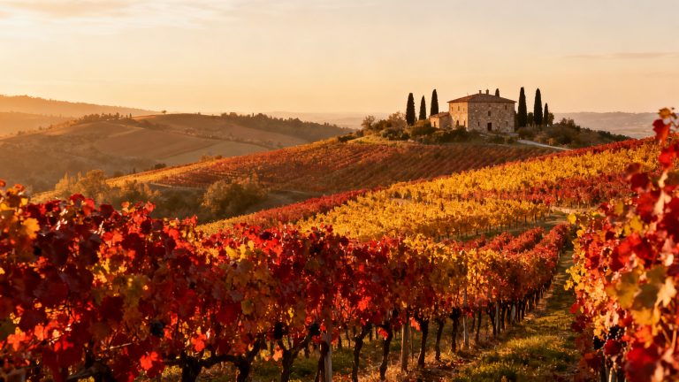 Millésimes Toscane : guide Chianti Classico, Brunello et Super Tuscans Vignobles du Chianti Classico, collines toscanes au coucher du soleil