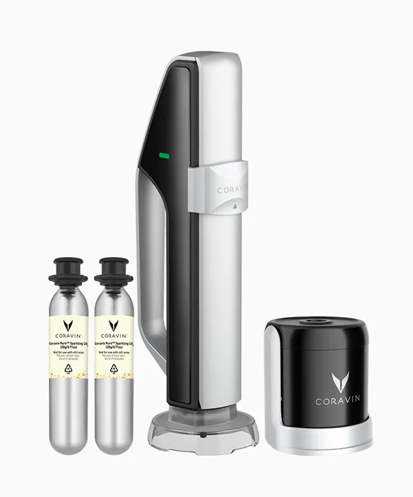 Coravin Sparkling avec ses capsules de CO2 et son bouchon