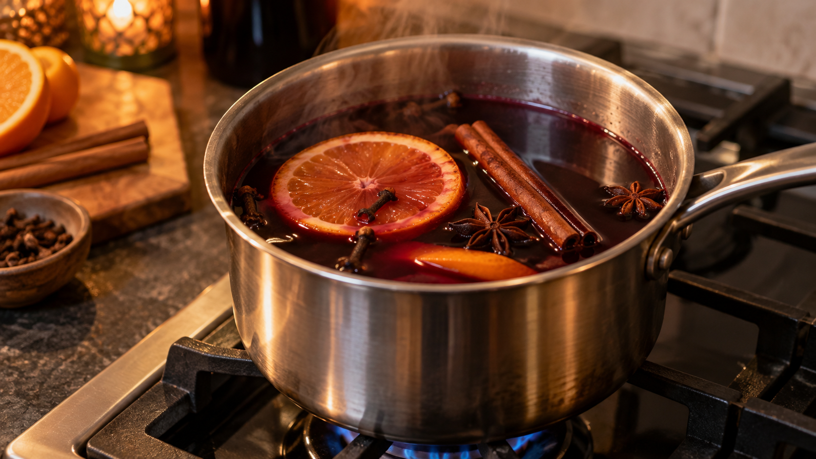 Casserole de vin chaud réchauffée doucement