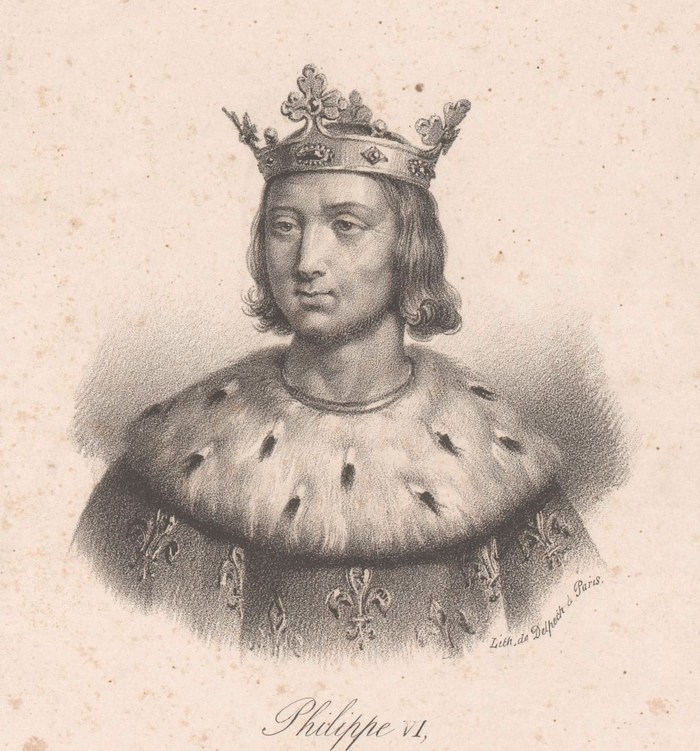 Portrait lithographié de Philippe VI de Valois, couronné