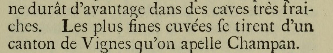 Extrait du livre de Claude Arnoux de 1728 indiquant que les plus fines cuvées de Volnay viennent de Champan